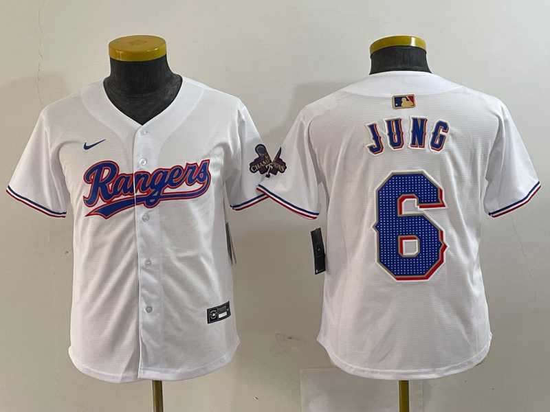 Youth Texas Rangers #6 Josh Jung White 2024 Gold Collection Limited Cool Base Jersey,We sell and wholesale Youth Texas Rangers #6 Josh Jung White 2024 Gold Collection Limited Cool Base Jersey on line form chian!